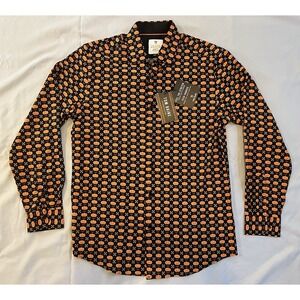 Tom Baine‎ Halloween Button Up Shirt Pumpkin Orange Black Casual Slim Fit L